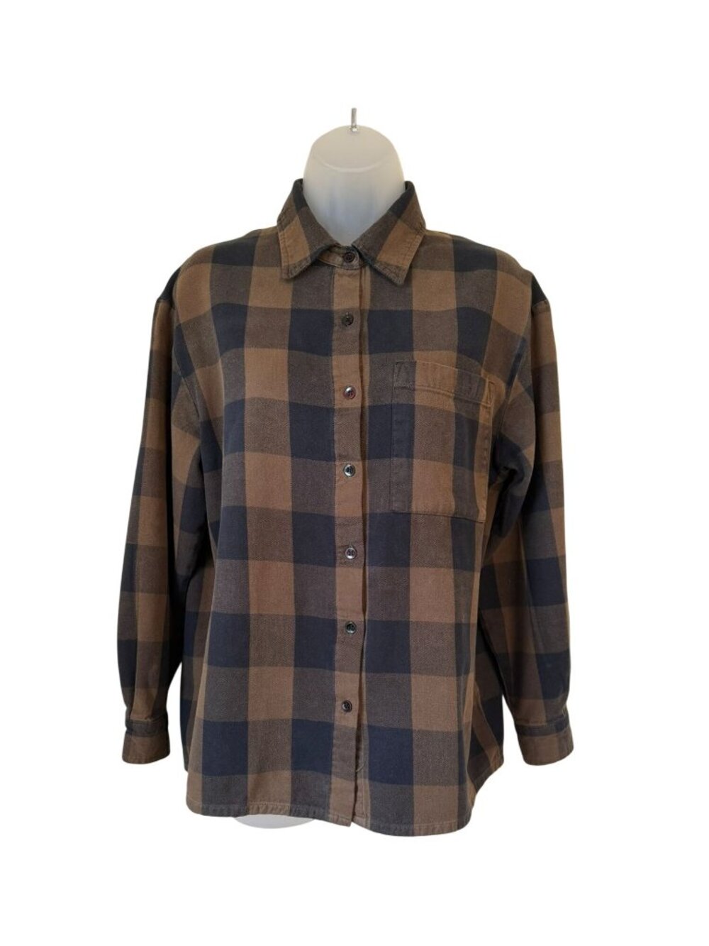 LL Bean Newport News Brown Black Plaid Flannel Button Down Shirt Womens Medium